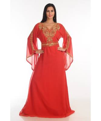 Red georgette embroidered zari work islamic-kaftans 1