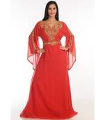 Red georgette embroidered zari work islamic-kaftans