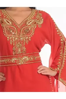 Red georgette embroidered zari work islamic-kaftans
