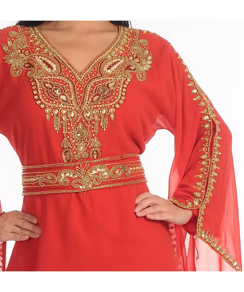 Red georgette embroidered zari work islamic-kaftans