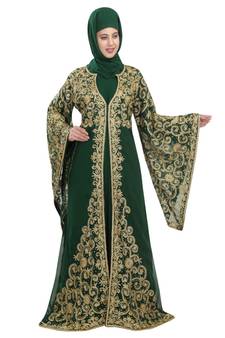green georgette embroidered zari work islamic-kaftans