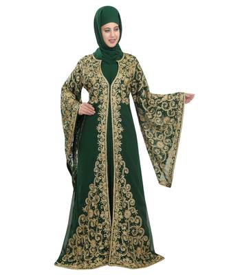 green georgette embroidered zari work islamic-kaftans 1