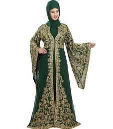 green georgette embroidered zari work islamic-kaftans