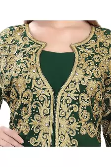 green georgette embroidered zari work islamic-kaftans