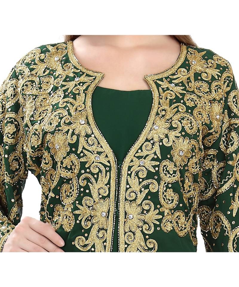 green georgette embroidered zari work islamic-kaftans