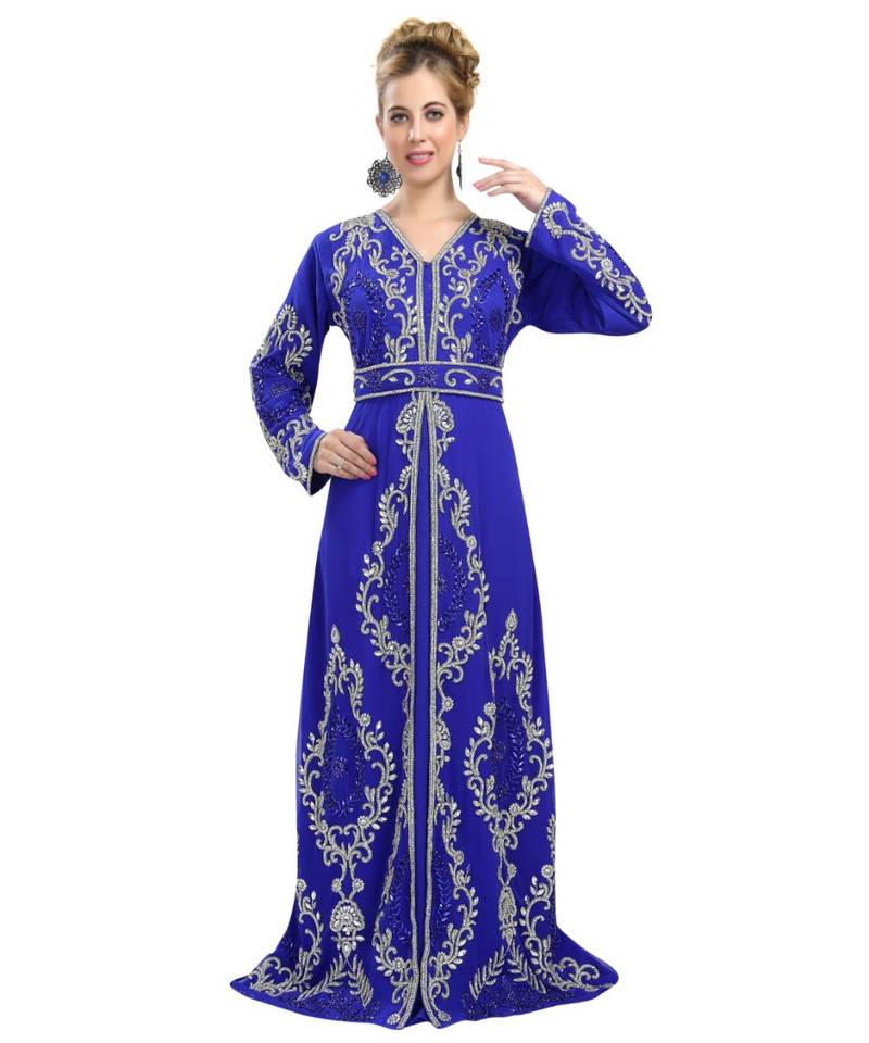 royal-blue georgette embroidered zari work islamic-kaftans