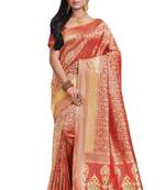Red brasso silk saree with blouse