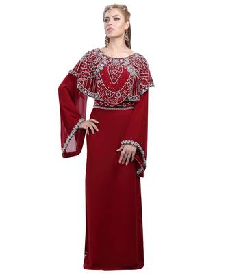 Maroon georgette embroidered zari work islamic-kaftans 1