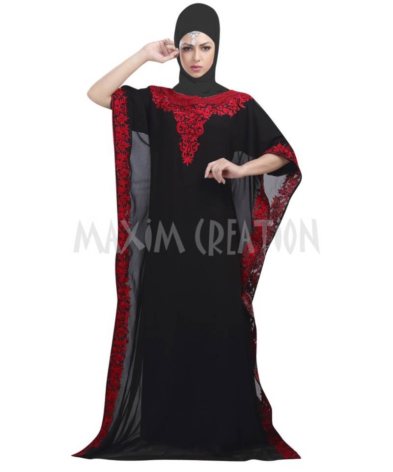 Black georgette embroidered zari work islamic-kaftans