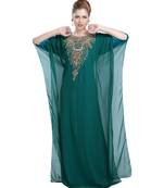 green georgette embroidered zari work islamic-kaftans