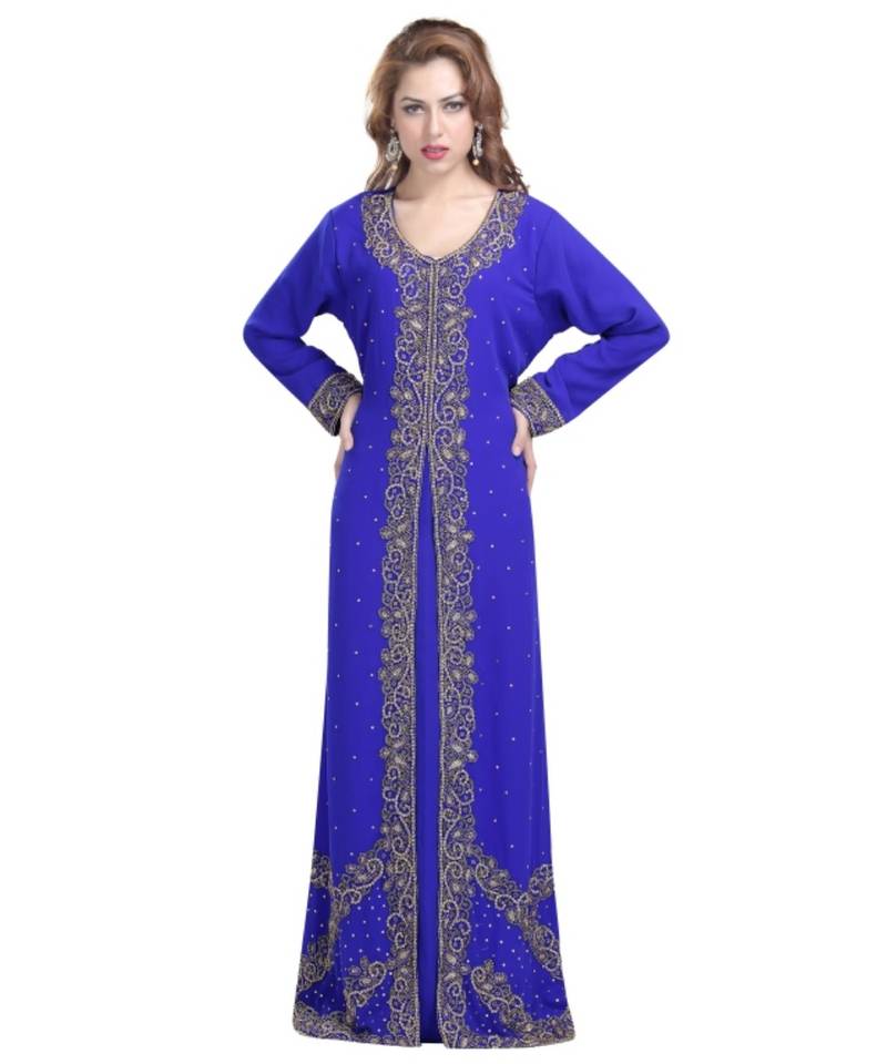 royal-blue georgette embroidered zari work islamic-kaftans