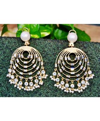 Golden Chand Bali Earrings with Baguette Diamonds 1