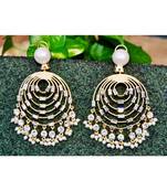 Golden Chand Bali Earrings with Baguette Diamonds