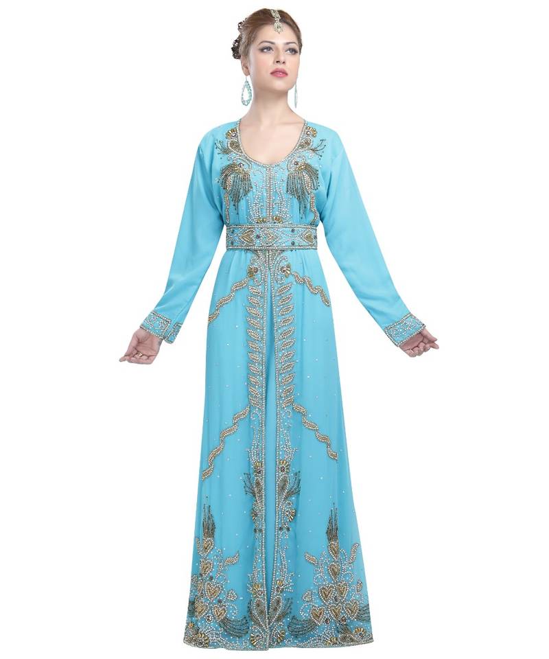 blue georgette embroidered zari work islamic-kaftans