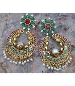 Red and Green Kemp Floral Chand Bali Earrings