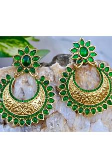 Green Kemp Chand Bali Earrings