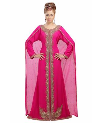 pink georgette embroidered zari work islamic-kaftans 1
