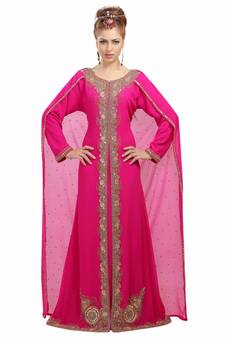 pink georgette embroidered zari work islamic-kaftans