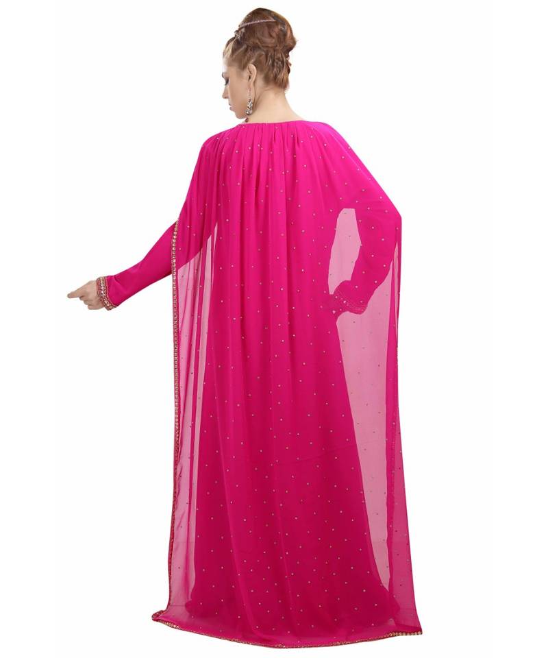 pink georgette embroidered zari work islamic-kaftans