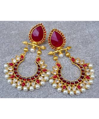 Polki Diamond Chand Bali Earrings with Ruby Drop Stud 1