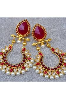 Polki Diamond Chand Bali Earrings with Ruby Drop Stud