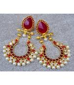 Polki Diamond Chand Bali Earrings with Ruby Drop Stud