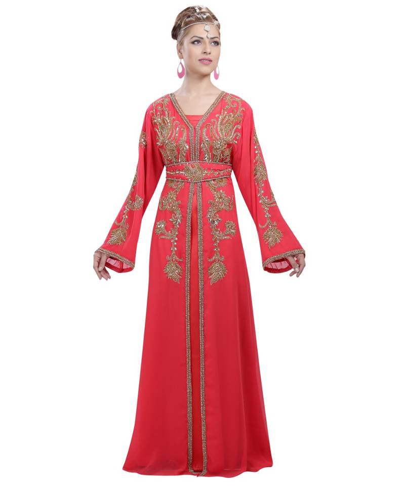 Red georgette embroidered zari work islamic-kaftans