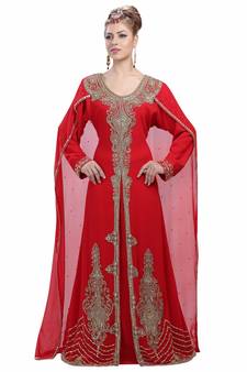 Red georgette embroidered zari work islamic-kaftans