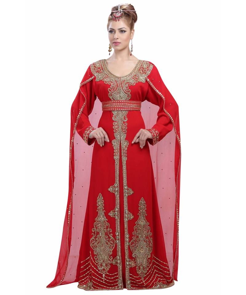 Red georgette embroidered zari work islamic-kaftans