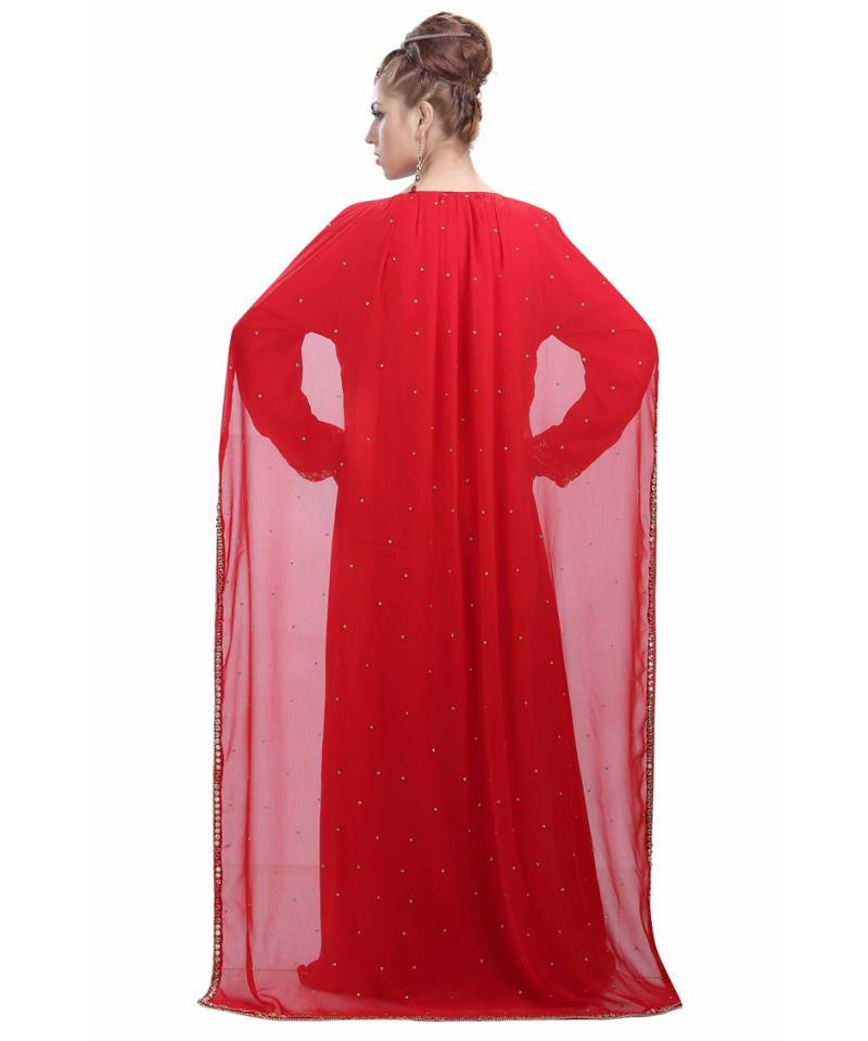 Red georgette embroidered zari work islamic-kaftans