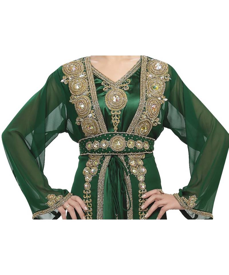 green georgette embroidered zari work islamic-kaftans