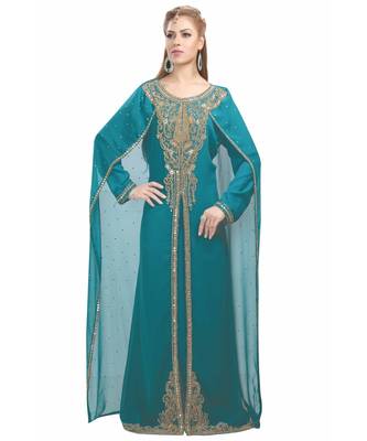 turquoise georgette embroidered zari work islamic-kaftans 1