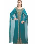 turquoise georgette embroidered zari work islamic-kaftans