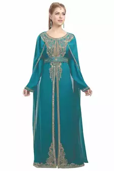 turquoise georgette embroidered zari work islamic-kaftans