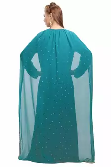 turquoise georgette embroidered zari work islamic-kaftans