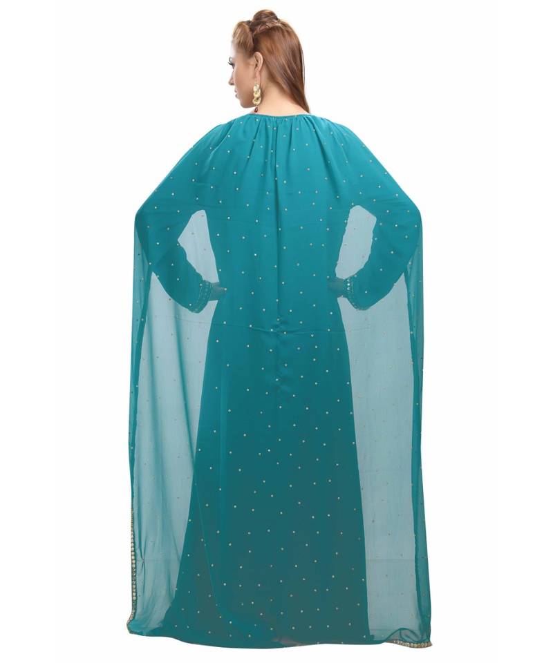 turquoise georgette embroidered zari work islamic-kaftans
