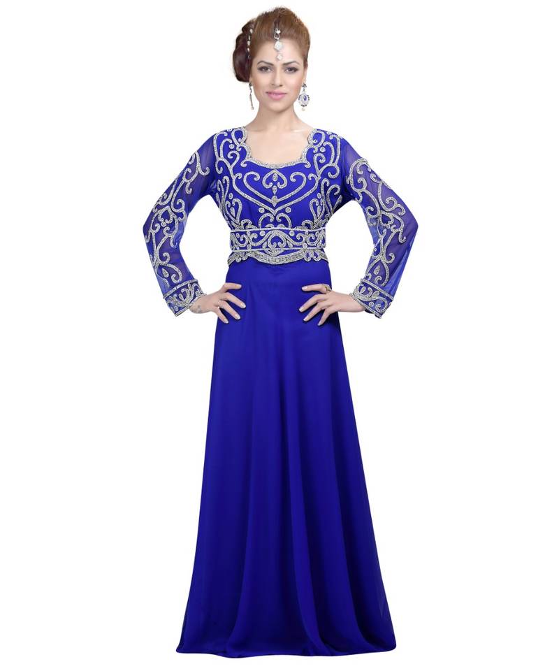 royal-blue georgette embroidered zari work islamic-kaftans