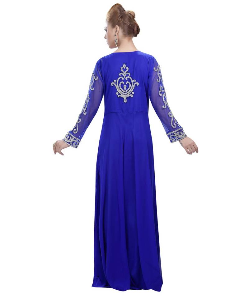 royal-blue georgette embroidered zari work islamic-kaftans