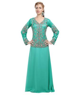 green georgette embroidered zari work islamic-kaftans 2