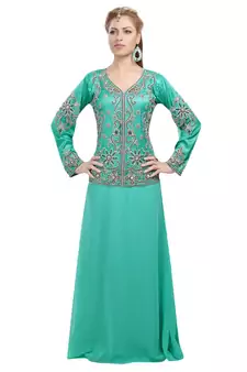 green georgette embroidered zari work islamic-kaftans