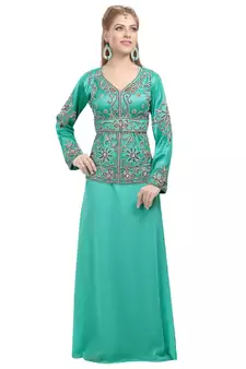 green georgette embroidered zari work islamic-kaftans
