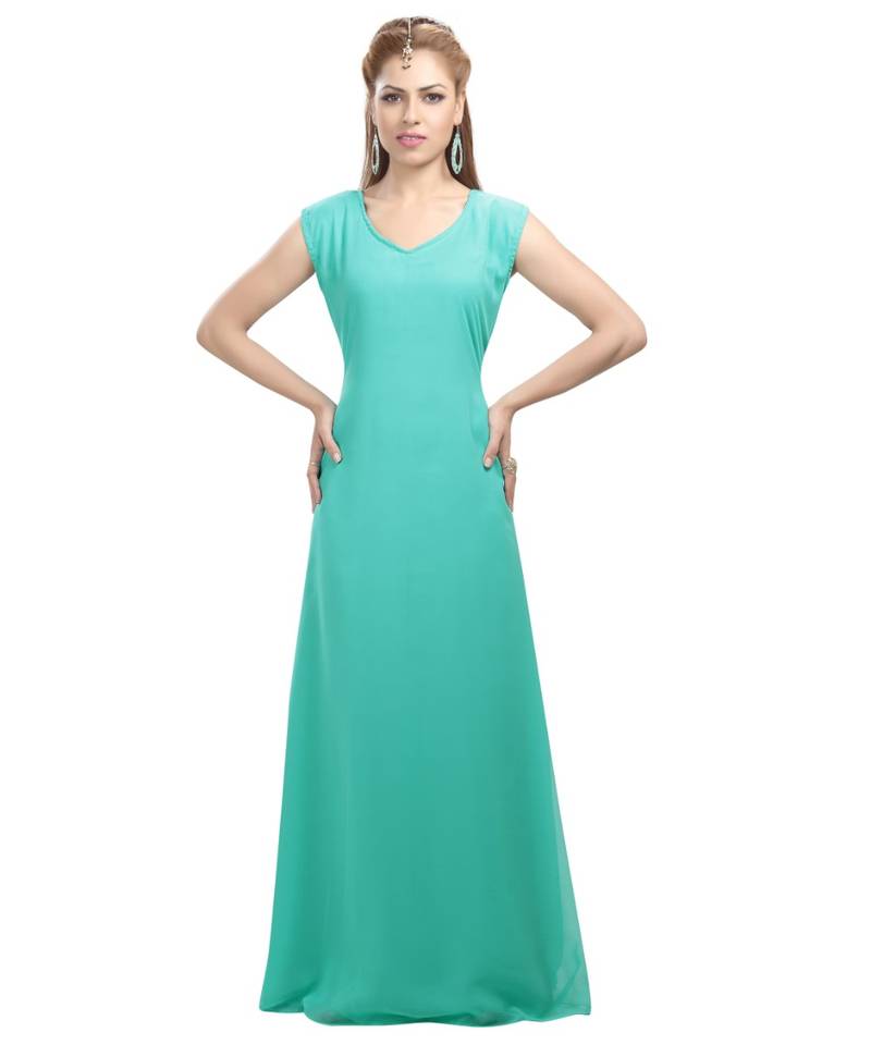 green georgette embroidered zari work islamic-kaftans