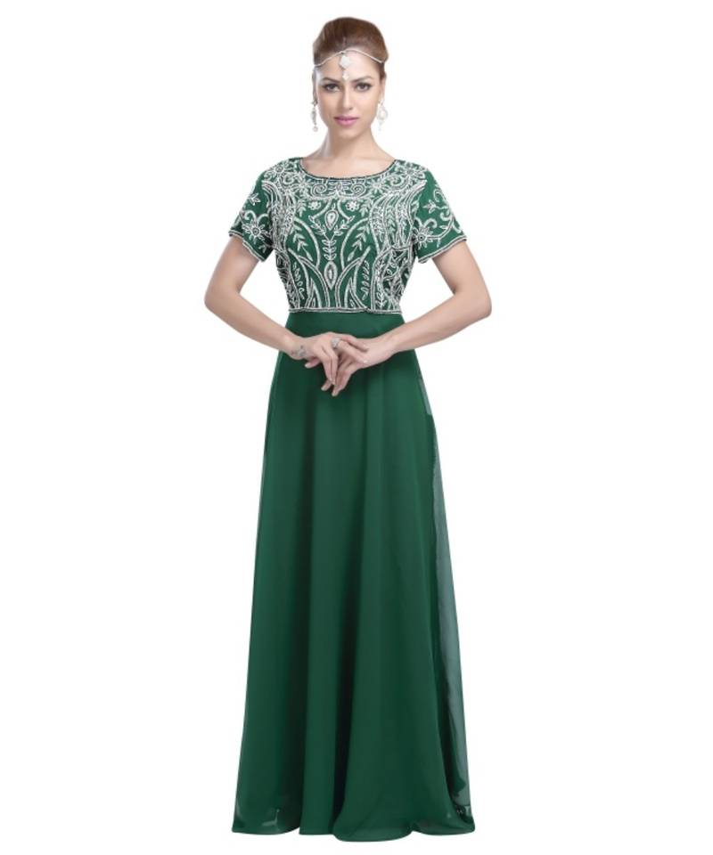 green georgette embroidered zari work islamic-kaftans