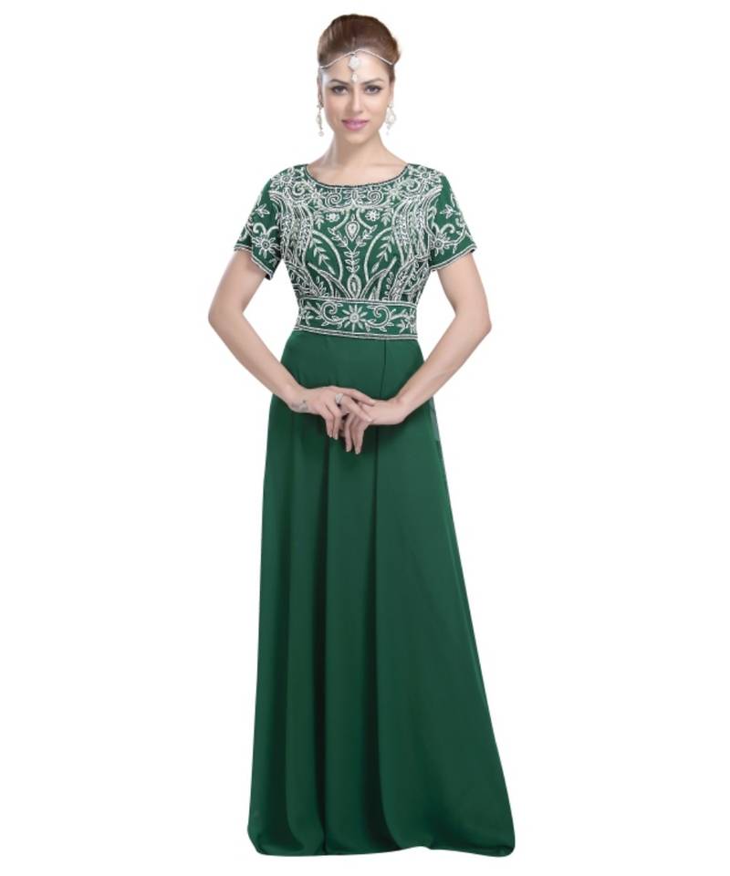 green georgette embroidered zari work islamic-kaftans
