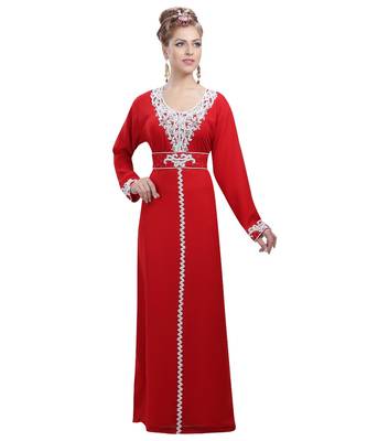 Red georgette embroidered zari work islamic-kaftans 1