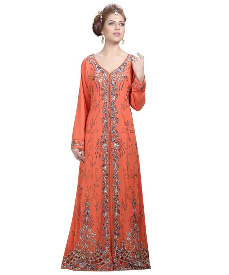red georgette embroidered zari work islamic-kaftans