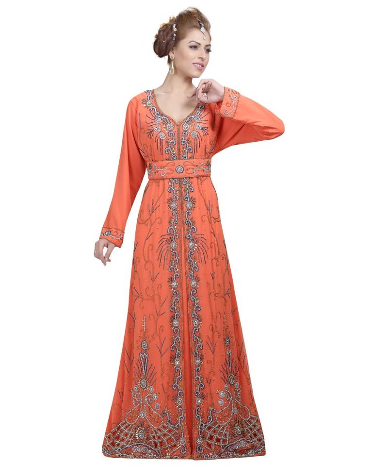 red georgette embroidered zari work islamic-kaftans