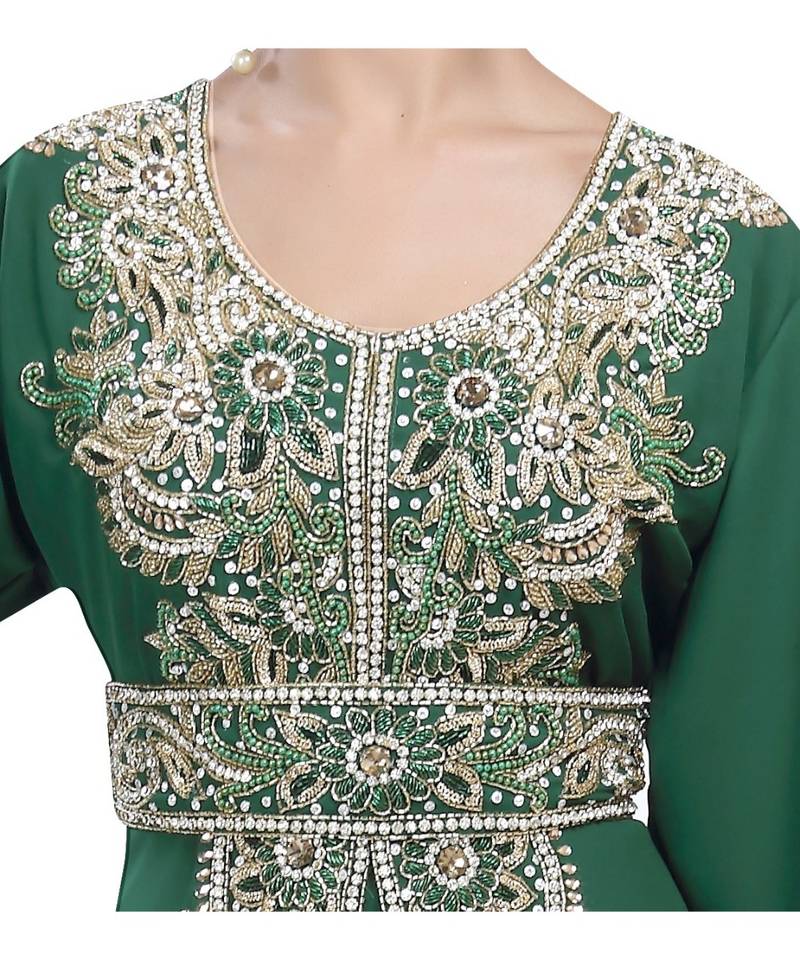 green georgette embroidered zari work islamic-kaftans