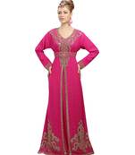 pink georgette embroidered zari work islamic-kaftans