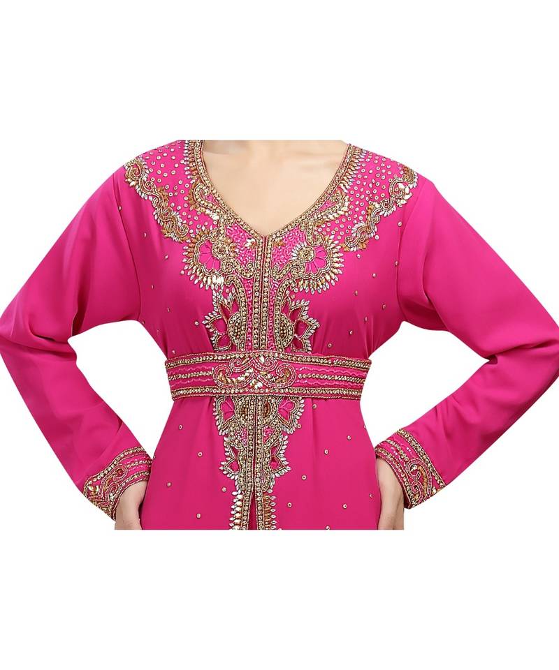 pink georgette embroidered zari work islamic-kaftans